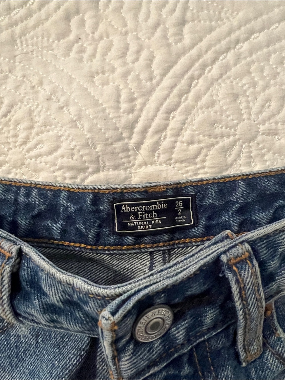 Abercrombie Natural Rise Distressed Denim Mini Skirt - Blue - Picture 2 of 3